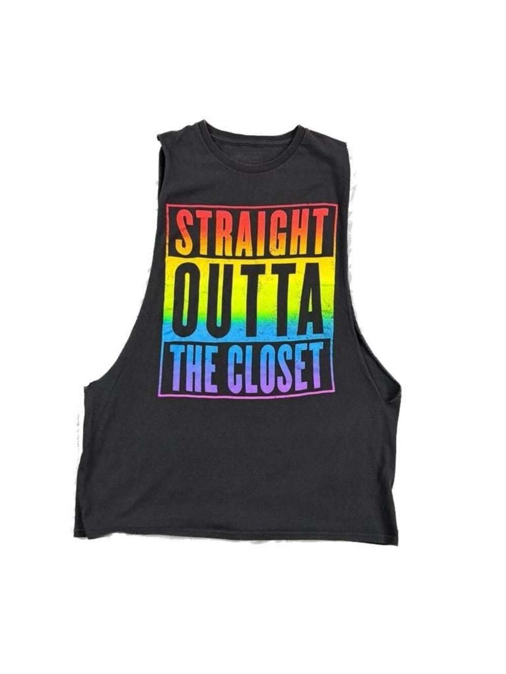 Spencer's Straight Outta The Closet Rainbow Muscle Tank Top Size M
